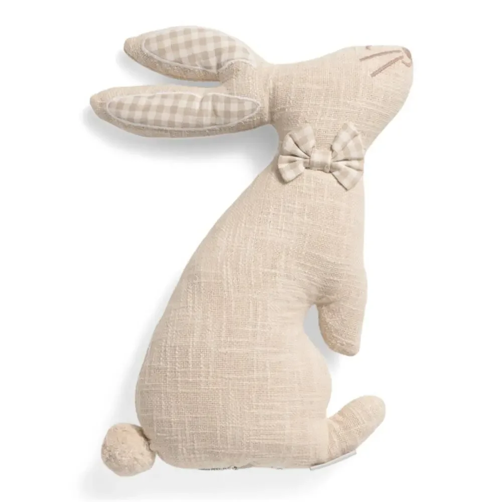 Rachel Ashwell Easter Bunny Rabbit Throw Pillow Beige & White Gingham NEW